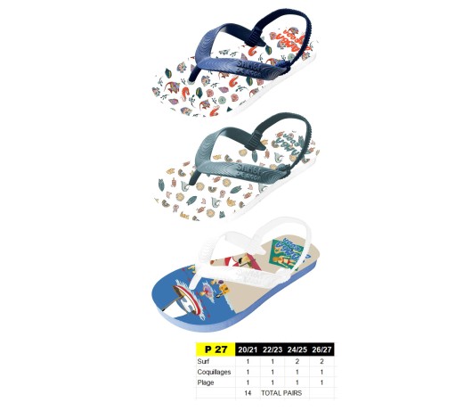 P27 - Tongs Bébé - du 20 au 27 - 3 couleurs - 14 paires